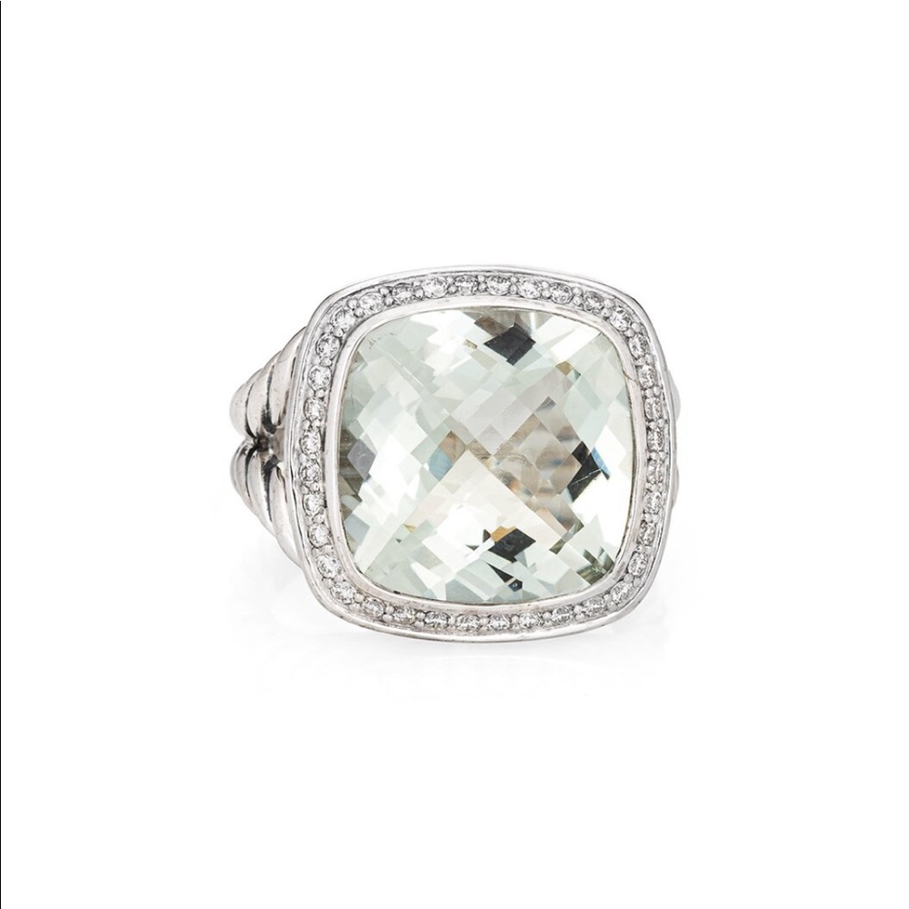 David Yurman 11mm Albion Silver 0.22 ct. tw. Diamond and Prasiolite Ring Sz 5